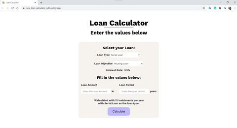 Loan Calculator Project Screenshot
